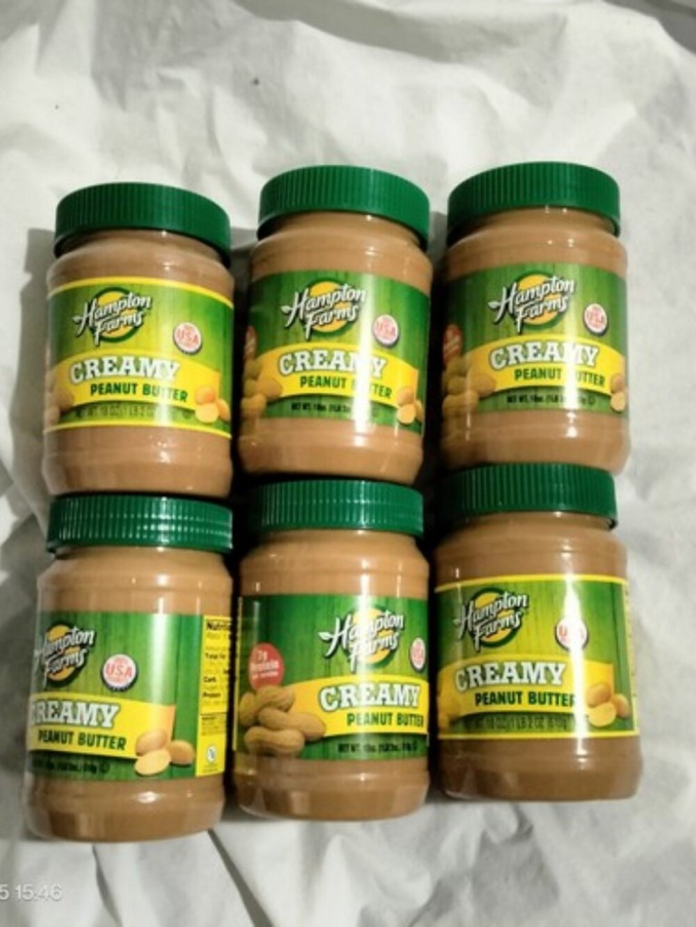 Lot of 6 Hampton Farms Creamy Peanut Butter 18oz Jars - Exp 12/2026 & 03/2027